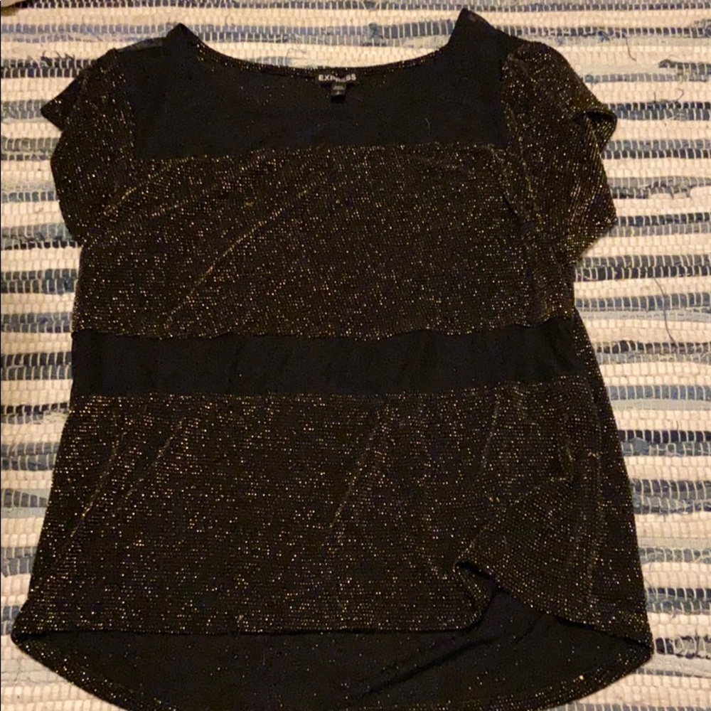 Black shirt with gold sparkles and mesh panel